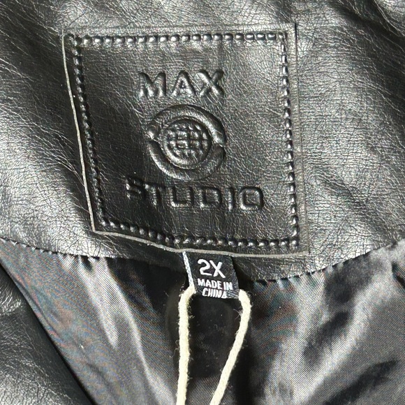 Max Studio Black Washed Faux Leather Moto Jacket Size 2X - Picture 7 of 14
